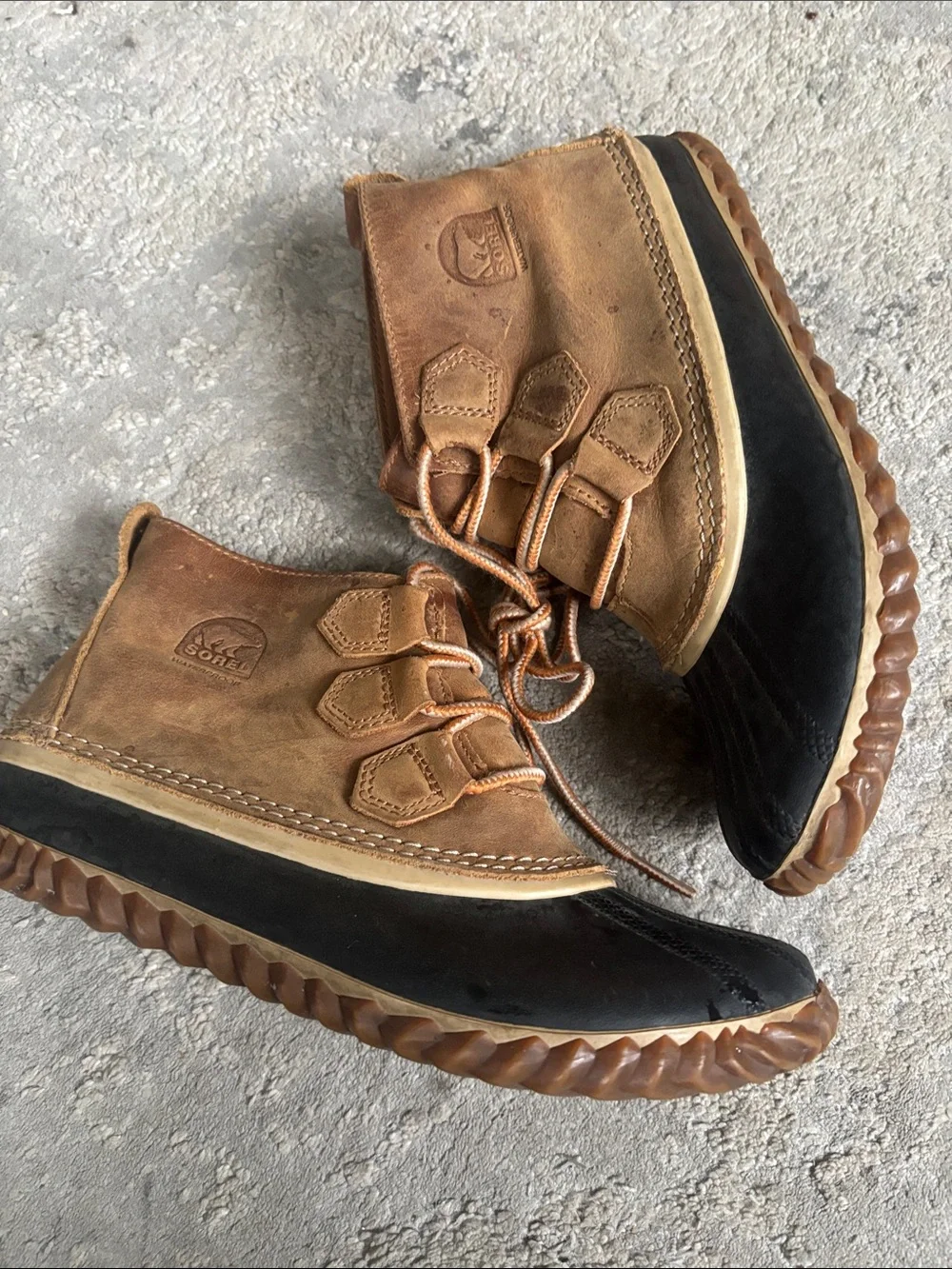 Sorel Tan and Black Lace-Up Waterproof Boots